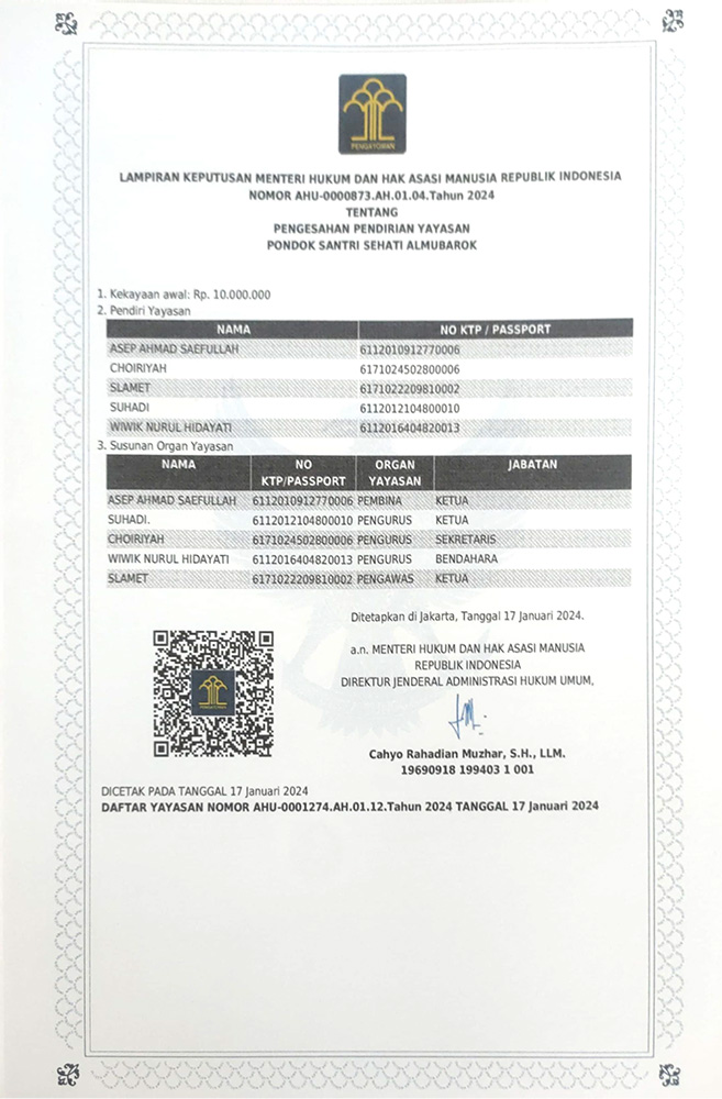 akte pondok santri sehati al Mubarok akte pondok santri sehati al Mubarok